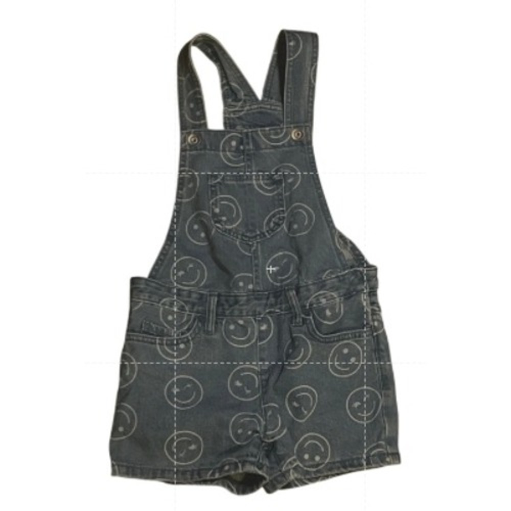 Girls Dark‎ Wash Denim Smiley Face Print Shortalls Overalls Size 6x